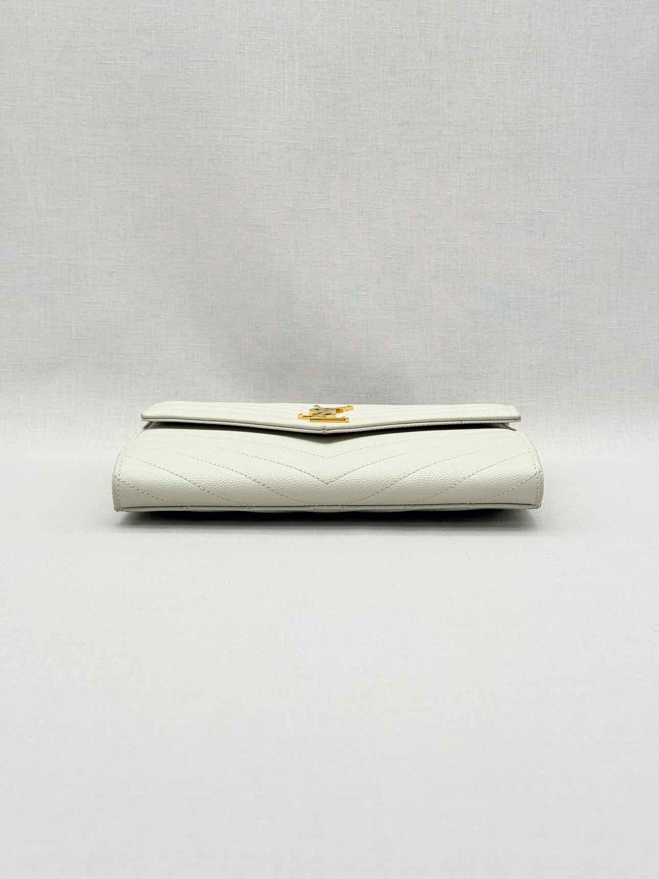 SAINT LAURENT Cassandre Matelasse Flap White Wristlet