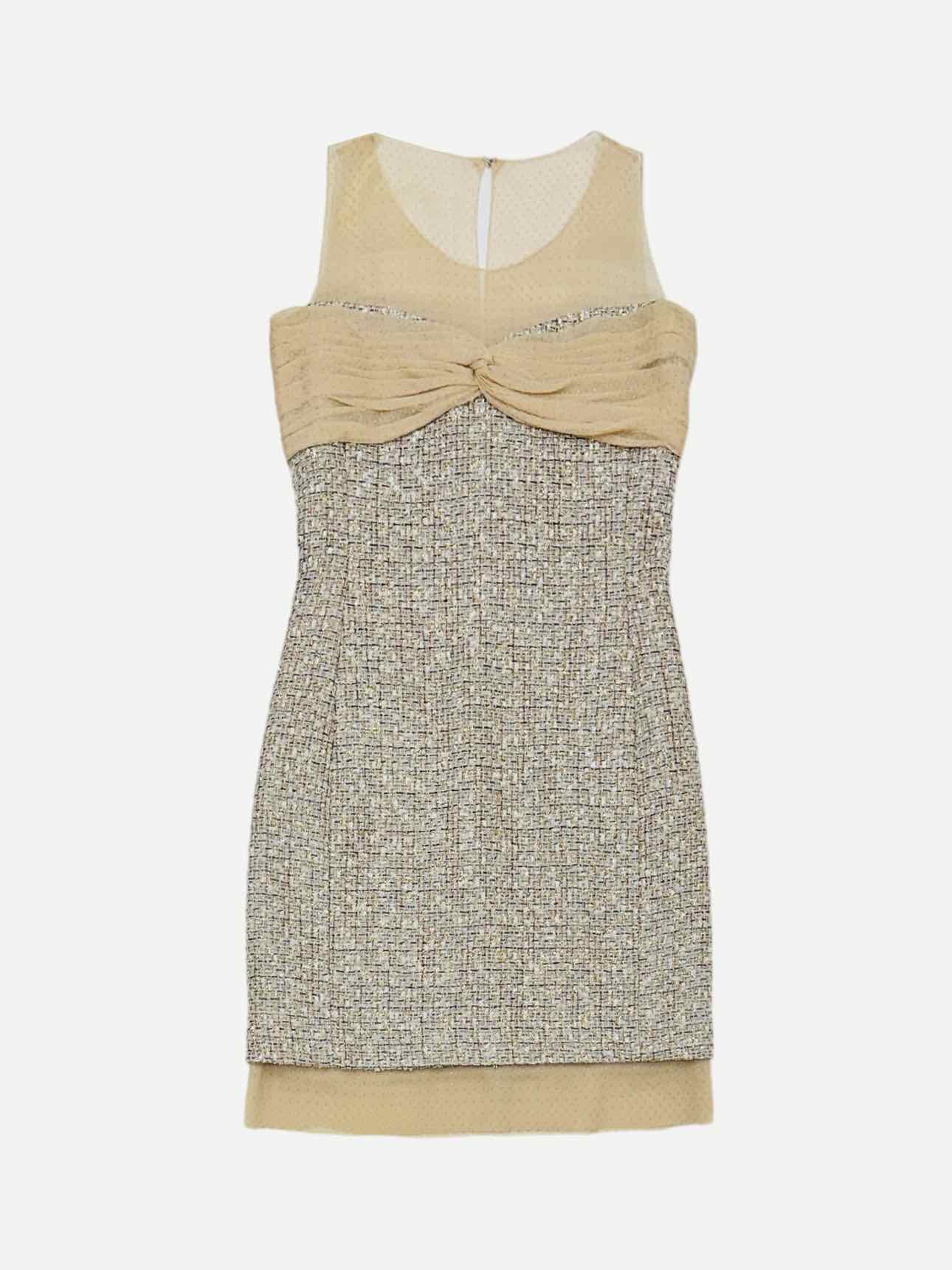 CHANEL Mini Beige Multicolor Tweed Mini Dress US8