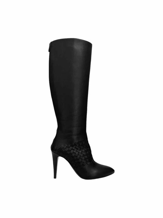 BOTTEGA VENETA Black Intrecciato Weave Knee High Boots