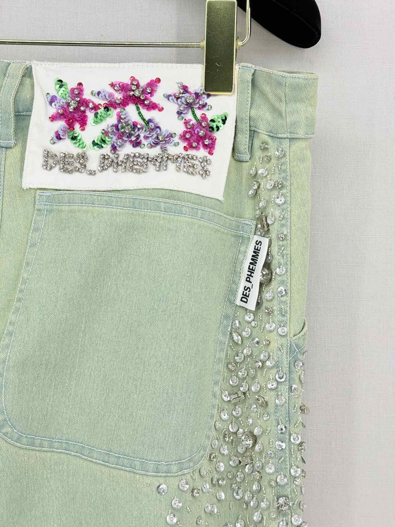 DES_PHEMMES Green Crystal Embellished Size 30 Jeans