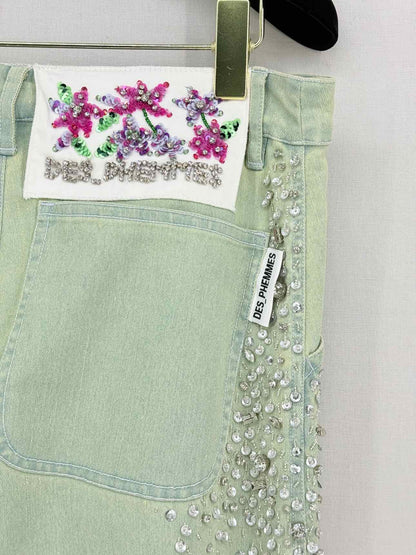 DES_PHEMMES Green Crystal Embellished Size 30 Jeans