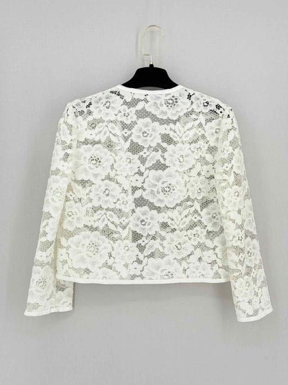 CAROLINA HERRERA White Floral Size XSmall Cardigan
