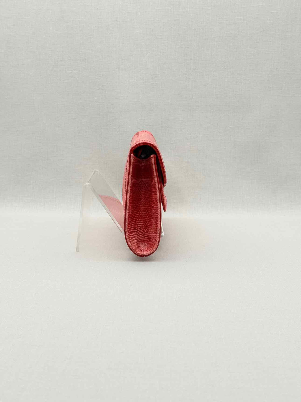 SERGIO ROSSI Coral Lizard Embossed Clutch
