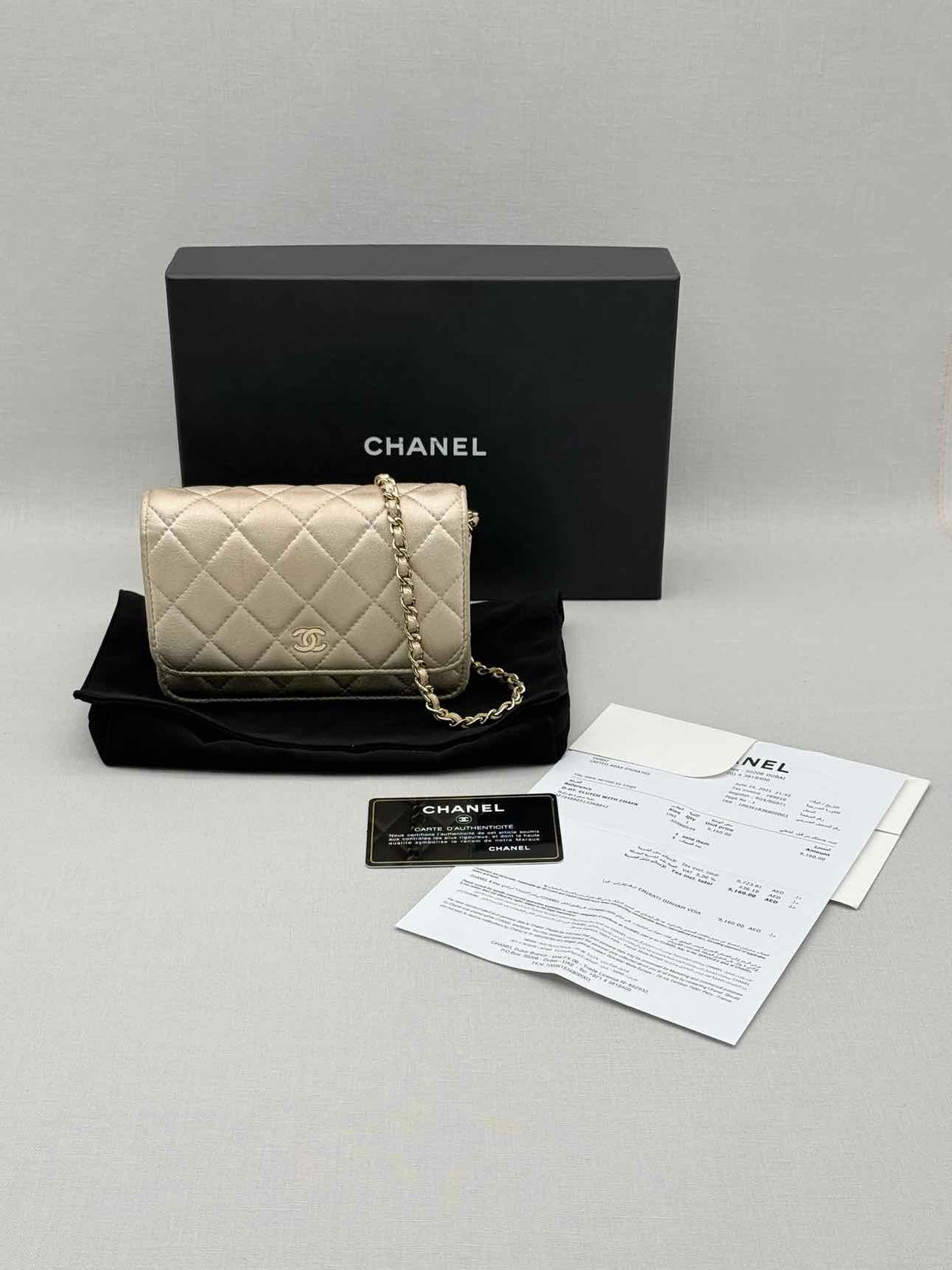 CHANEL Wallet on Chain Metallic Gold Quilted Crossbody