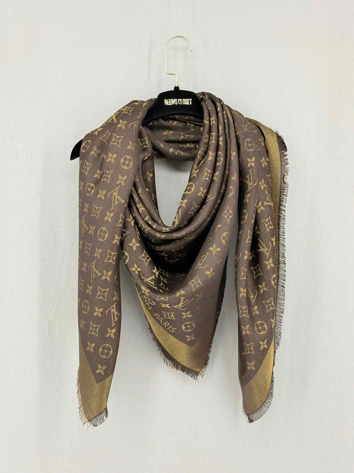 LOUIS VUITTON Brown & Gold Monogram Shawl