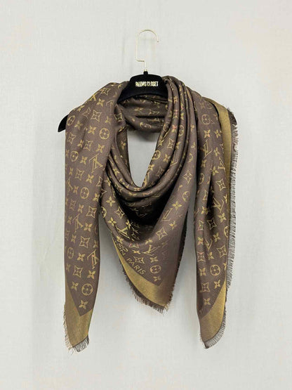 LOUIS VUITTON Brown & Gold Monogram Shawl