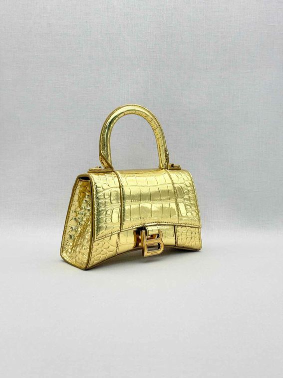 BALENCIAGA Hourglass Metallic Gold Top Handle