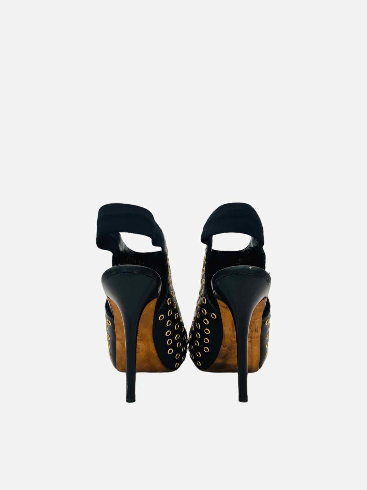 ALEXANDER MCQUEEN Black w/ Gold Slingbacks