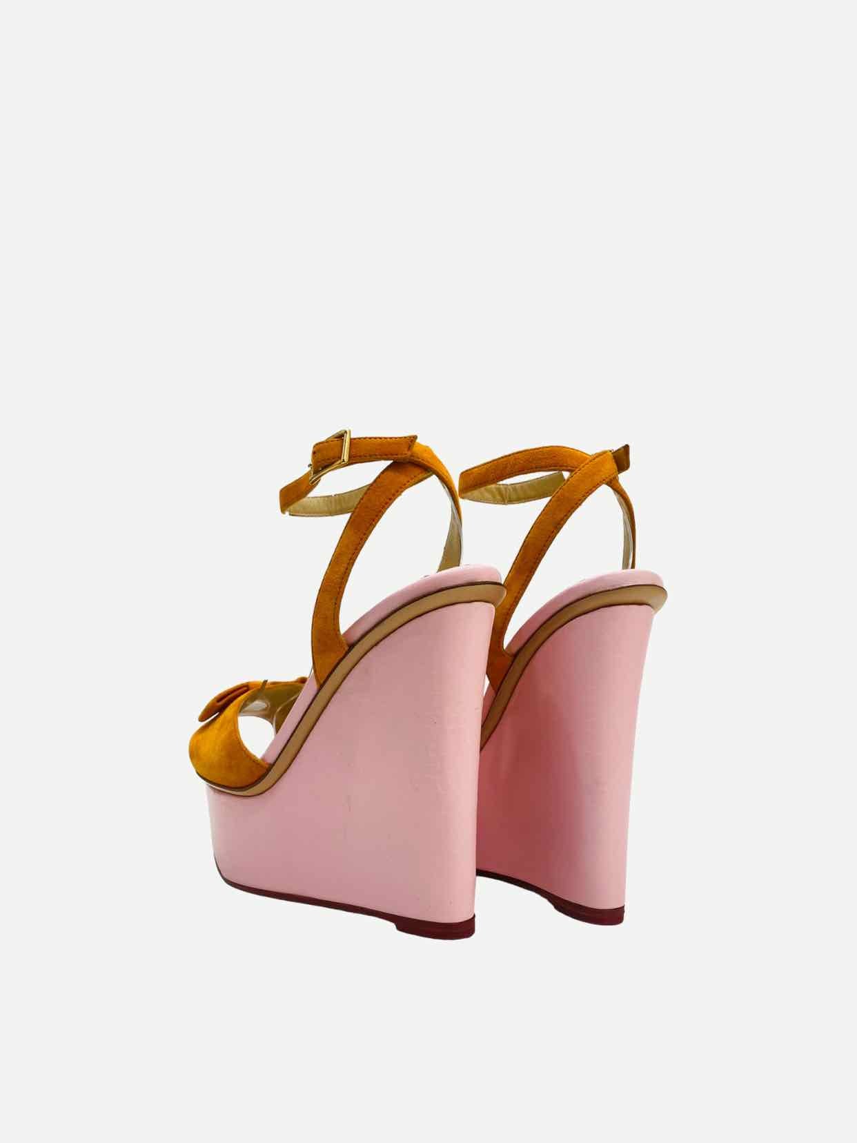 CHARLOTTE OLYMPIA Ankle Strap Orange & Pink Wedges 36