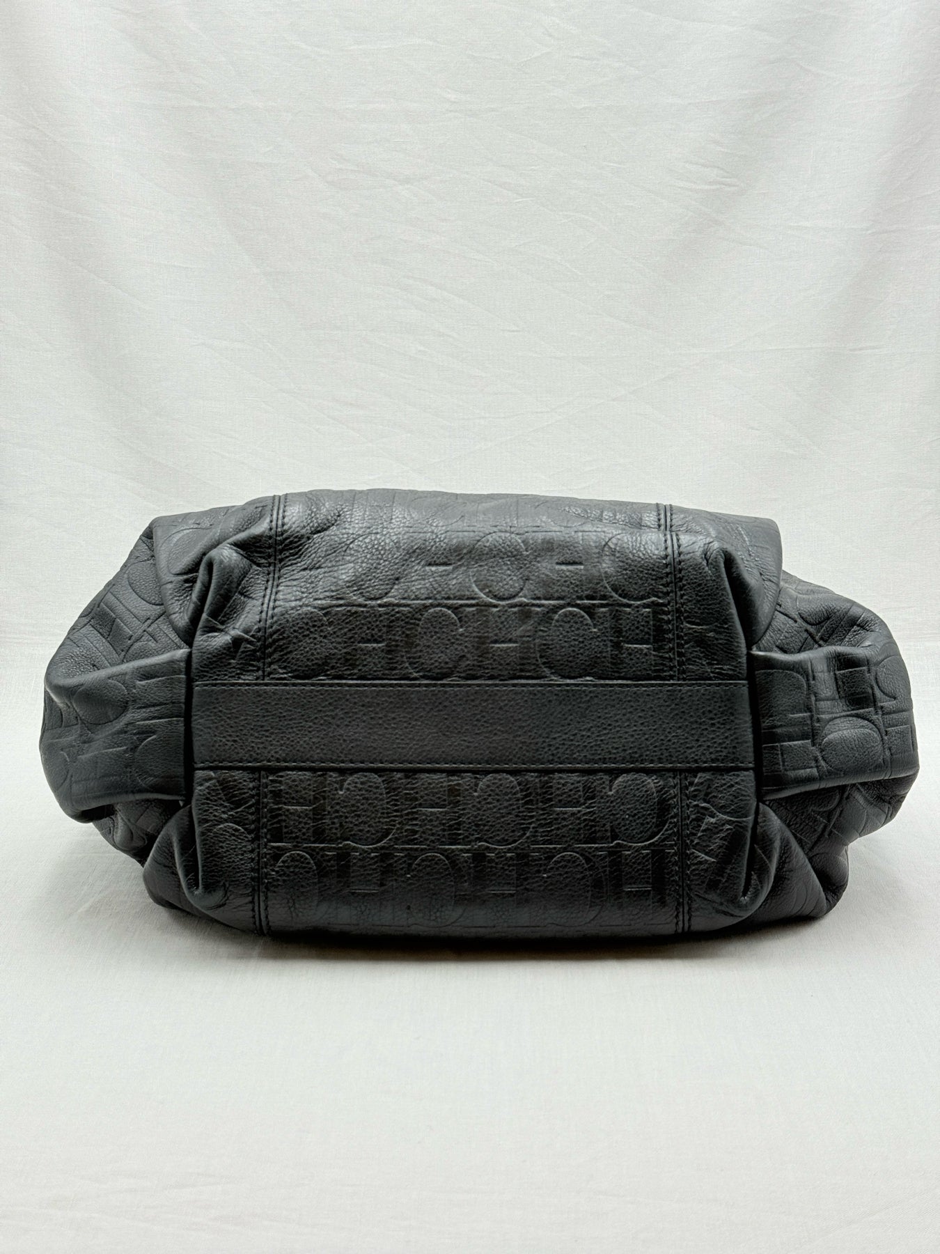 CAROLINA HERRERA Poppy Black Monogram Embossed Tote Bag