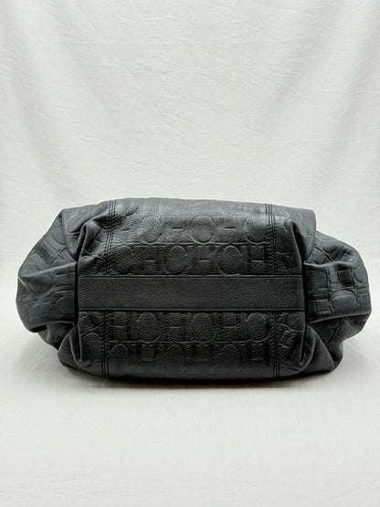 CAROLINA HERRERA Poppy Black Monogram Embossed Tote Bag