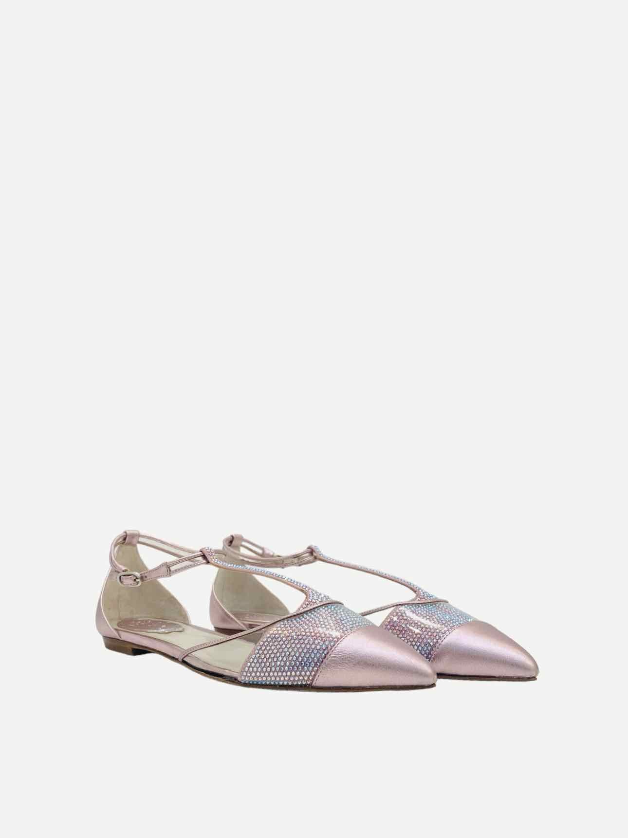 RENE CAOVILLA T-bar Metallic Pink Flats 36