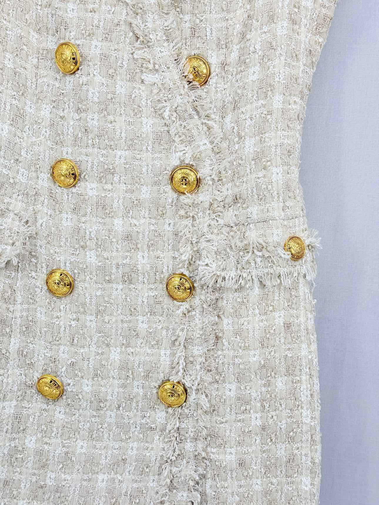 BALMAIN Beige Tweed Size US 4 Short Dress