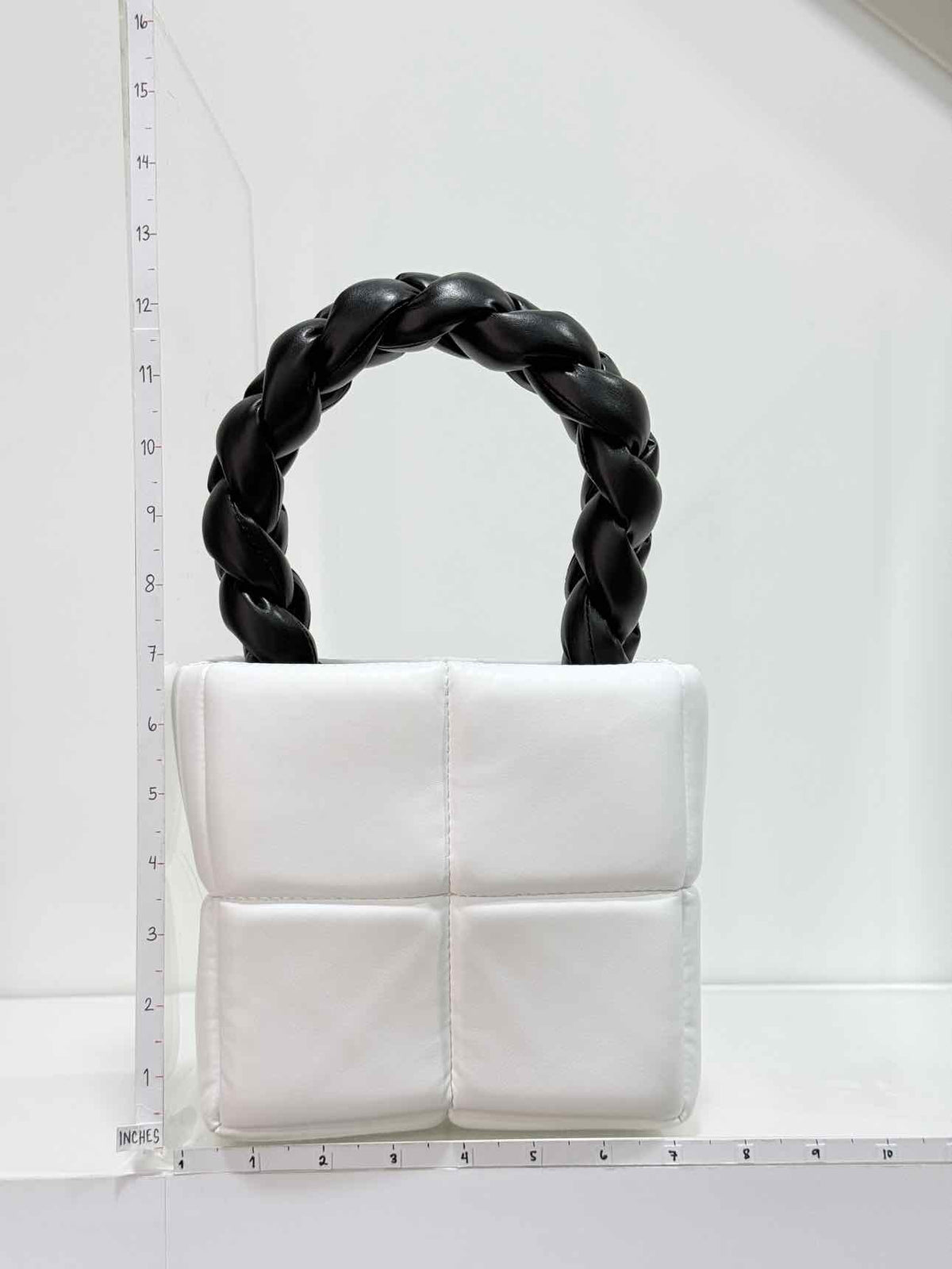 A.W.A.K.E. MODE Celia White & Black Quilted Top Handle