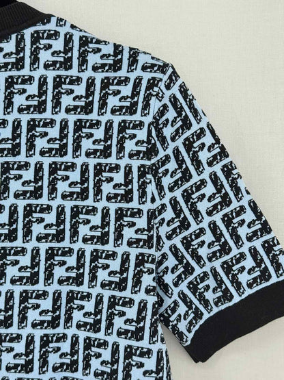 FENDI Blue & Black FF Zucca Size US 8 Sweater