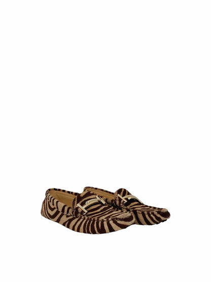 TOD'S Brown & Beige Zebra Print Loafers 35.5