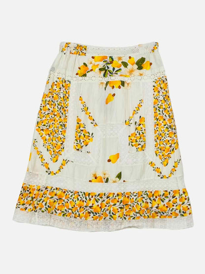 FARM RIO A-Line White Multicolor Printed Midi Skirt