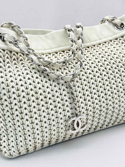 CHANEL Woven White Tote Bag