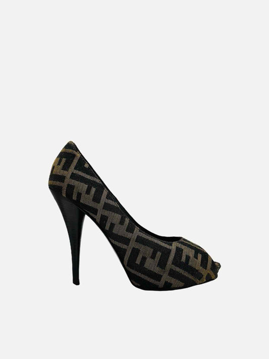 FENDI Open Toe Brown Pumps 37.5