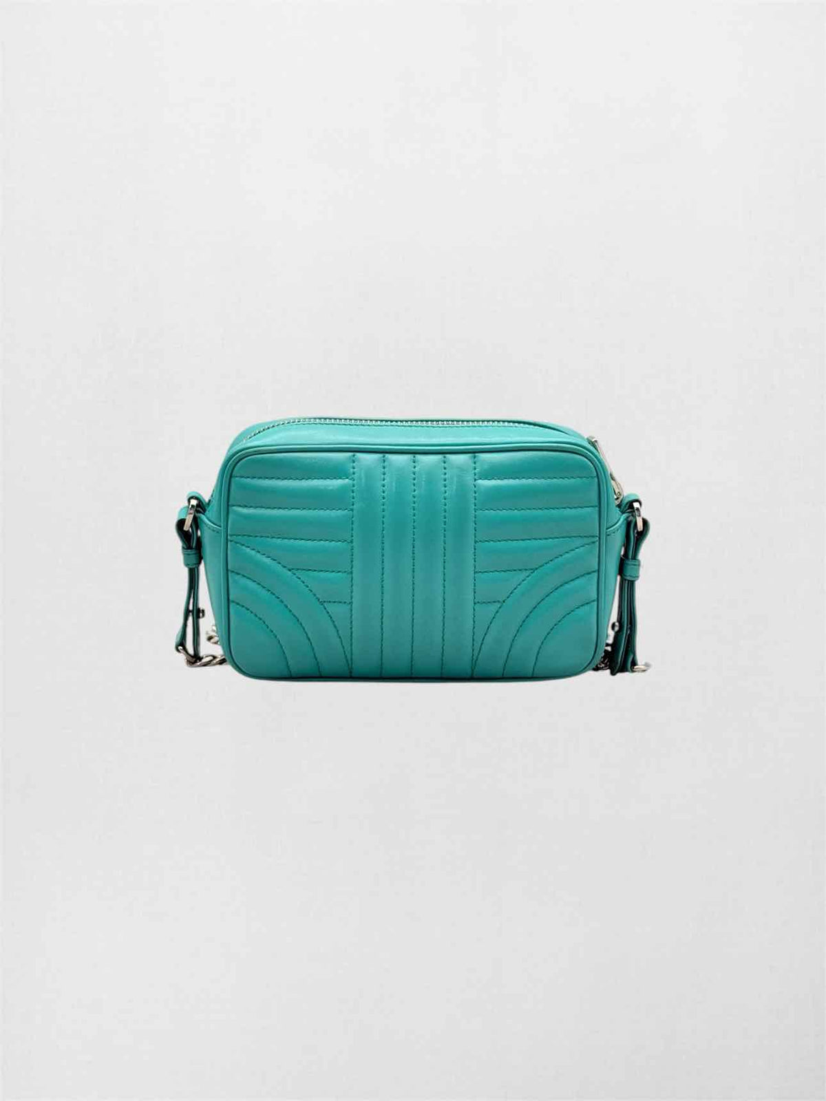 PRADA Diagramme Camera Turquoise Quilted Crossbody