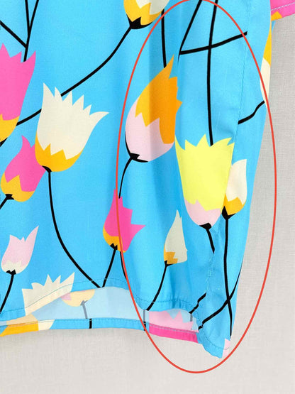 GUCCI 2021 Blue Multicolor Tulip Print Size Small Shirt