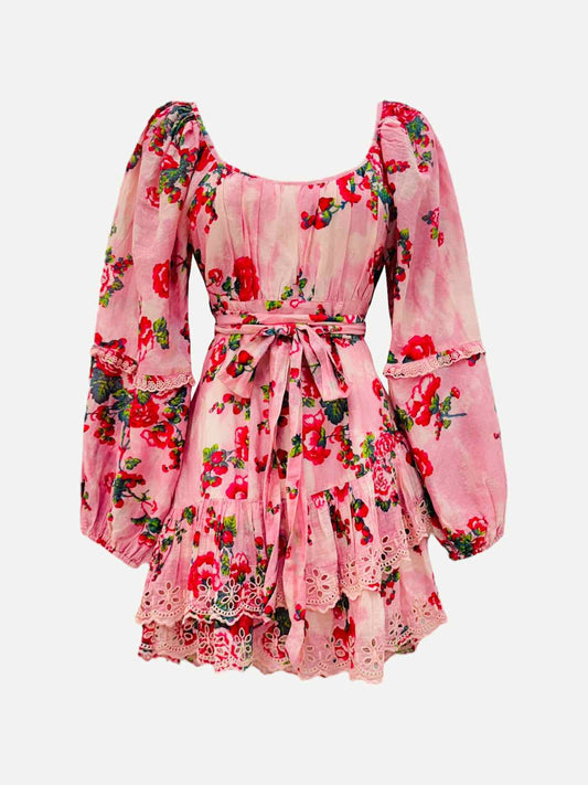 LOVE SHACK FANCY Mini Pink Floral Mini Dress US4