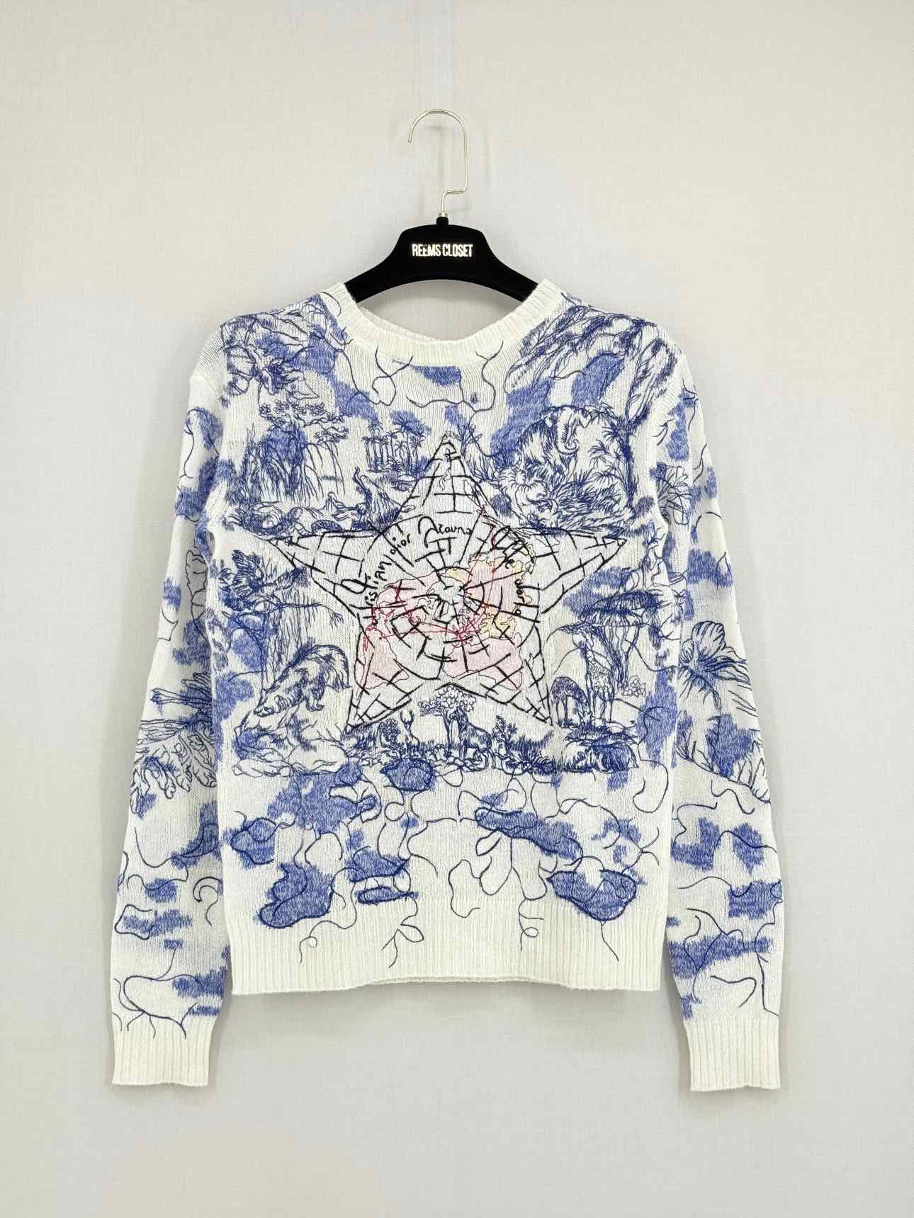 CHRISTIAN DIOR Blue & White Size US 2 Sweater