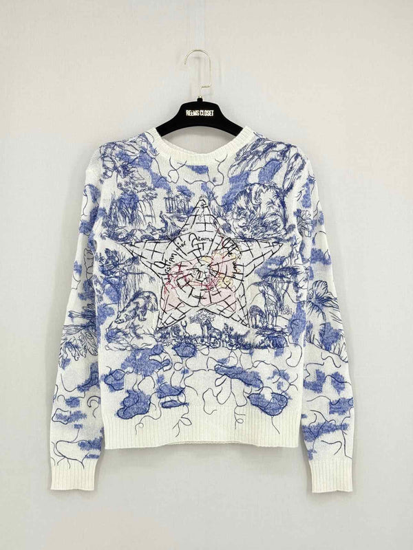 CHRISTIAN DIOR Blue & White Size US 2 Sweater