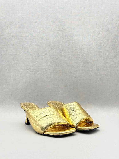 SANDRO Spool Heel Metallic Gold Size EU 39 Mules