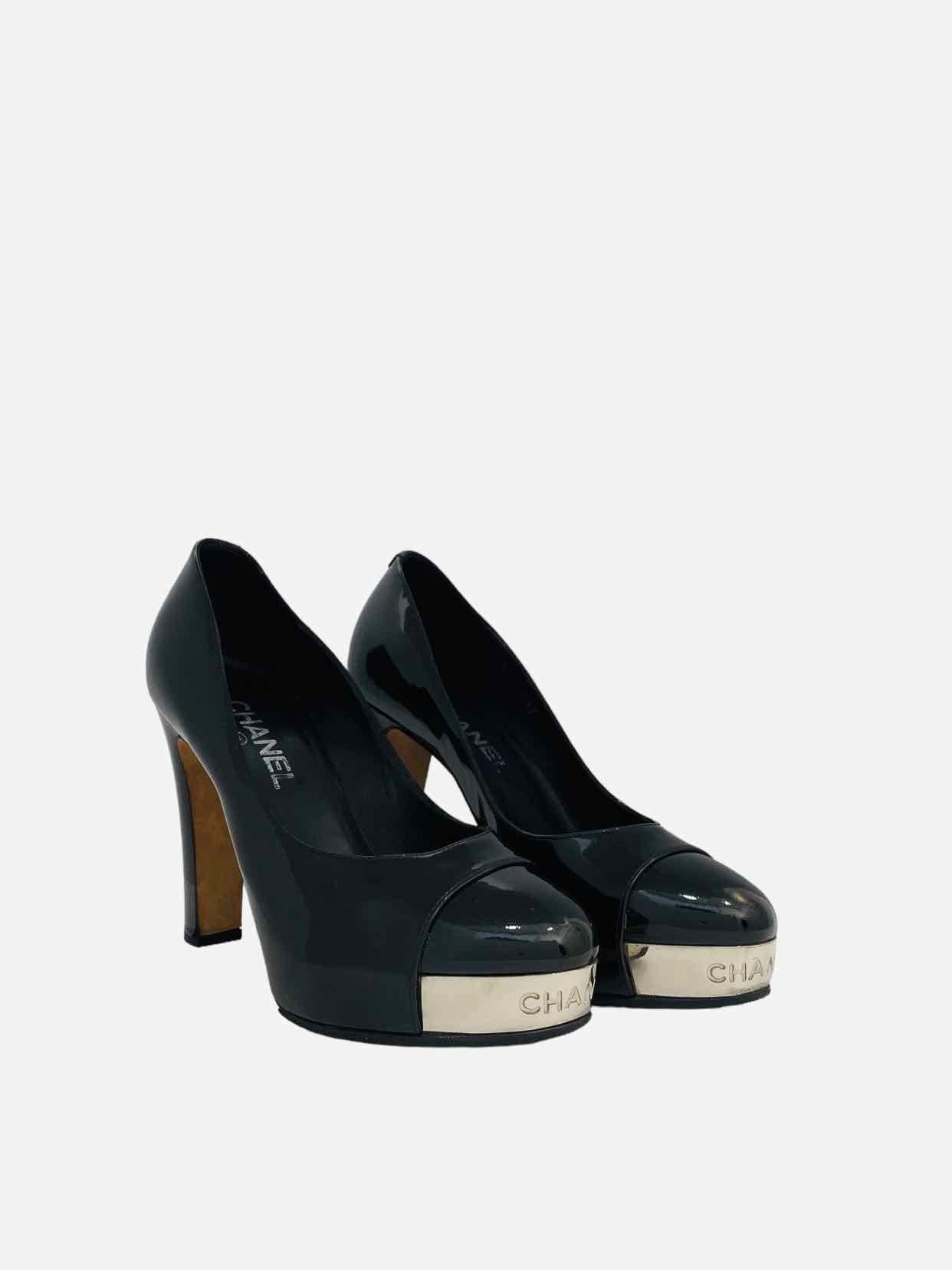 CHANEL Black Cap Toe Pumps 38