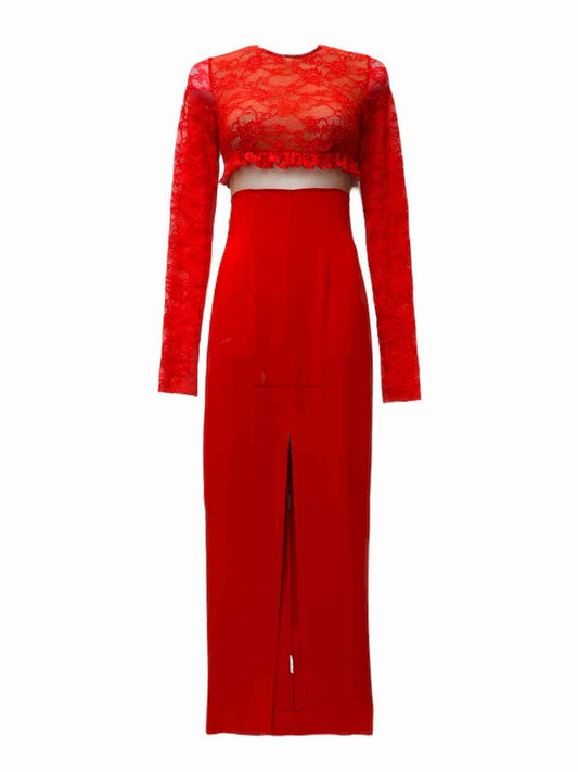 ALESSANDRA RICH Lace Top Red Size XSmall Long Dress