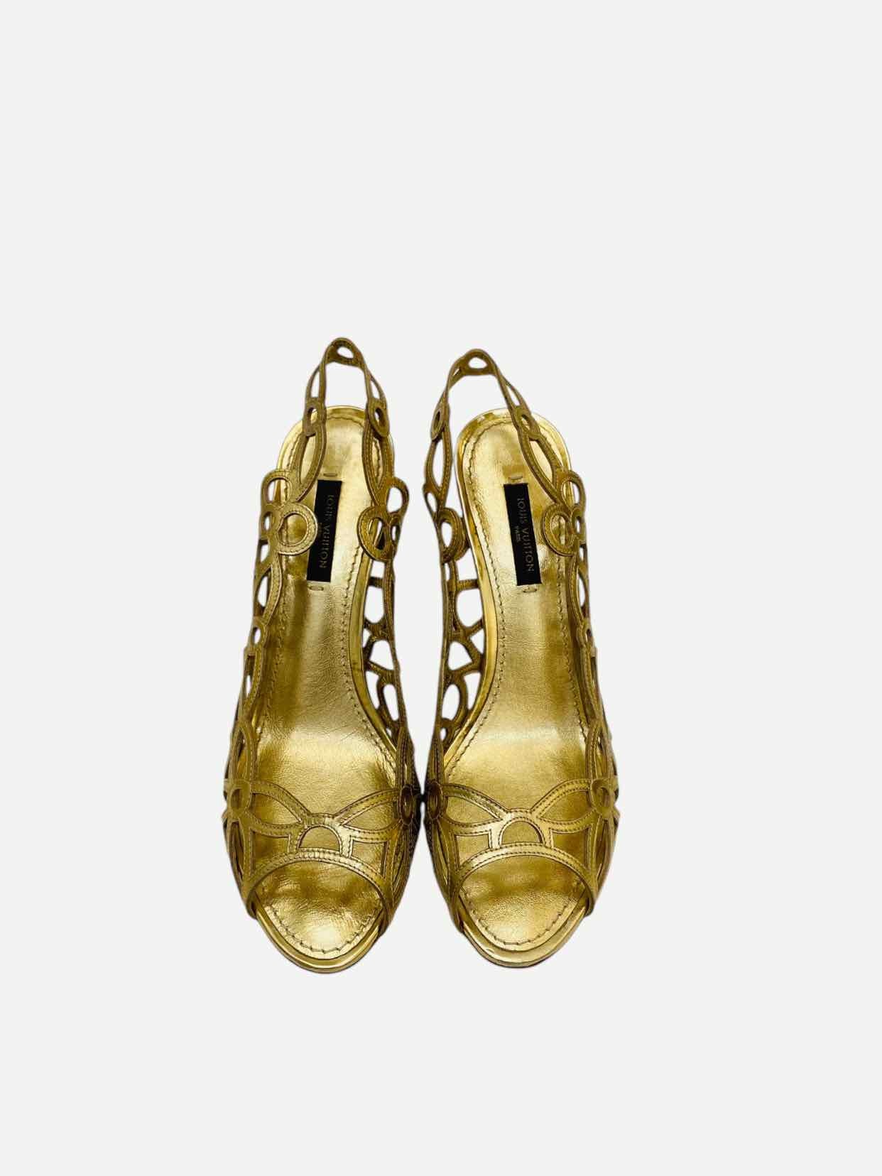 LOUIS VUITTON Laser Cut Metallic Gold Slingbacks