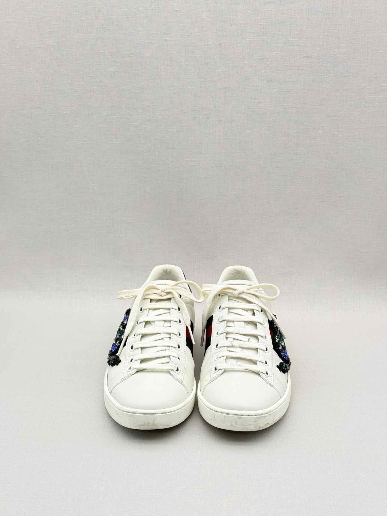 GUCCI Snake Ace White Embellished Size EU 37.5 Sneakers