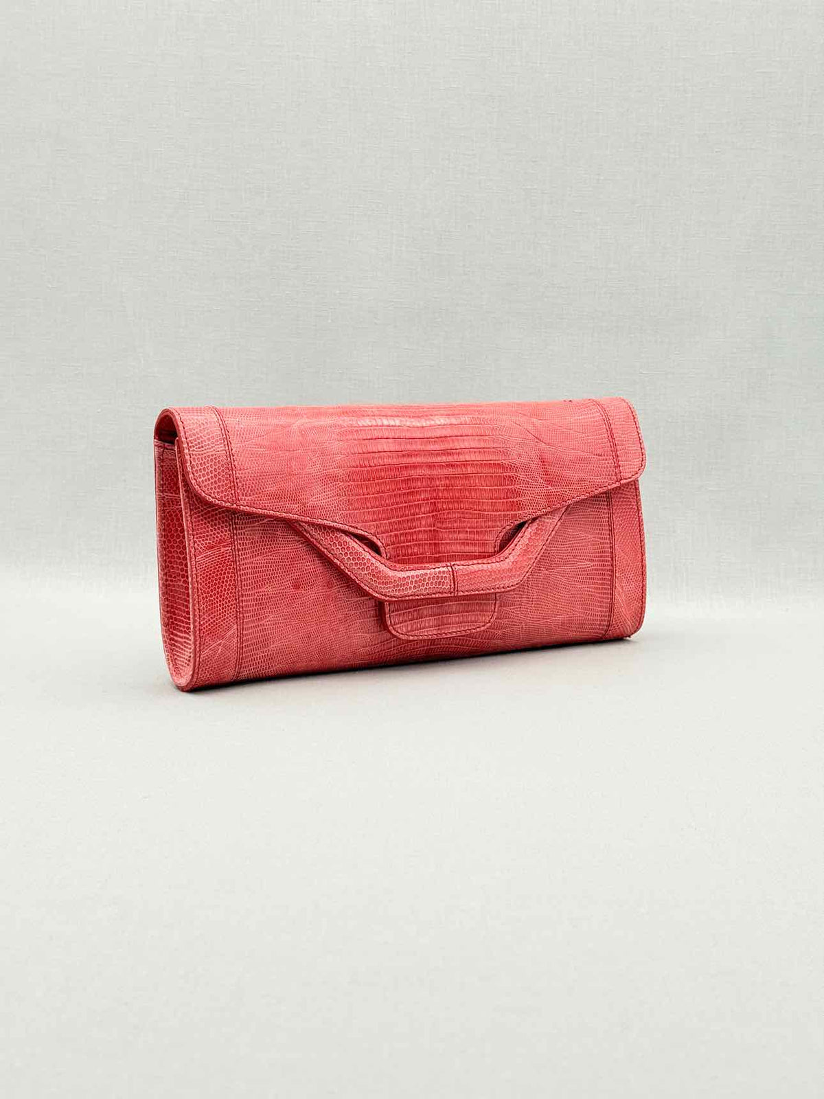 SERGIO ROSSI Coral Lizard Embossed Clutch