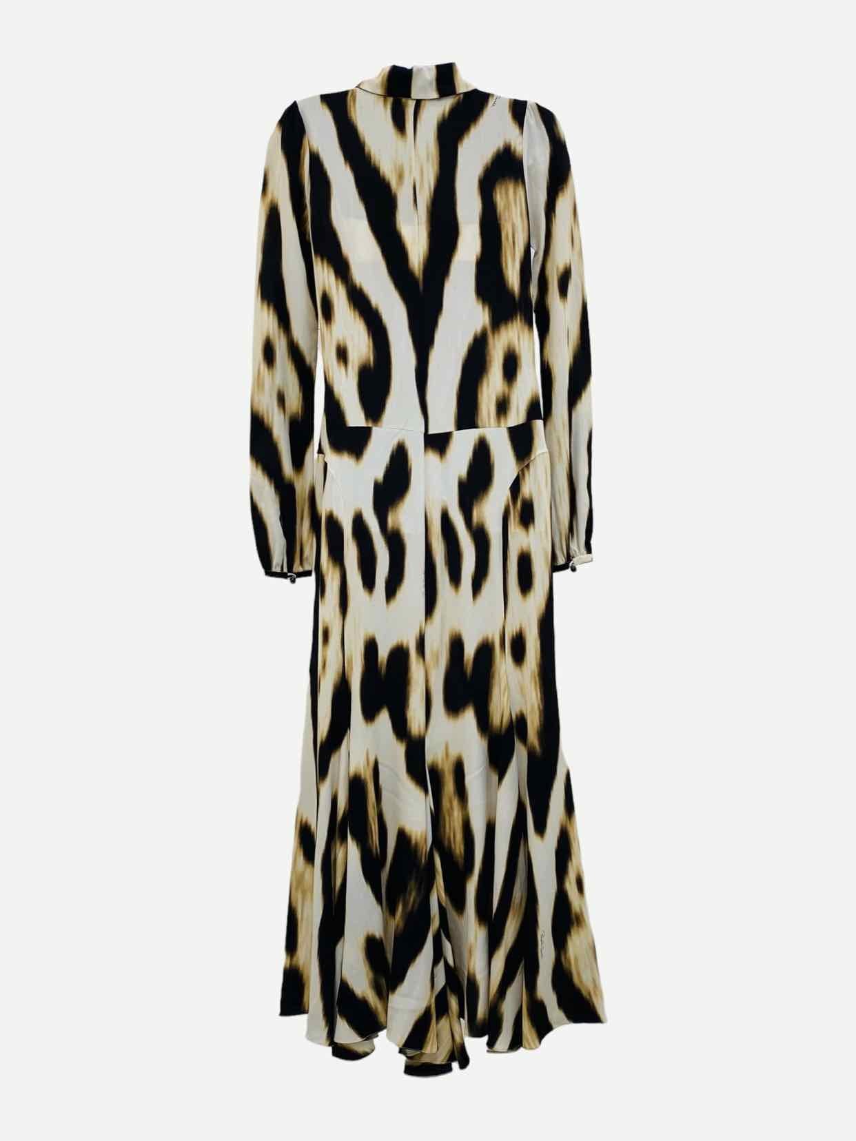 ROBERTO CAVALLI Maxi Beige & Brown Printed Long Dress