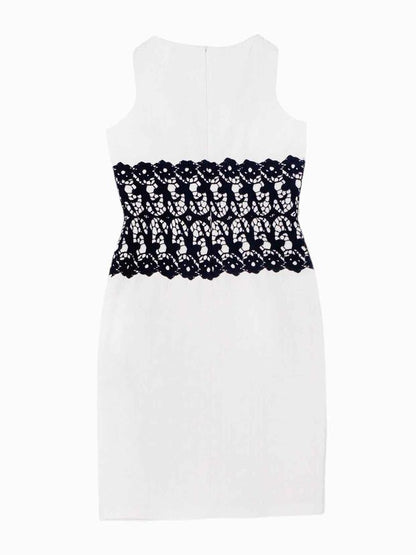 DAVID MEISTER Bodycon White w/ Black Knee Length Dress