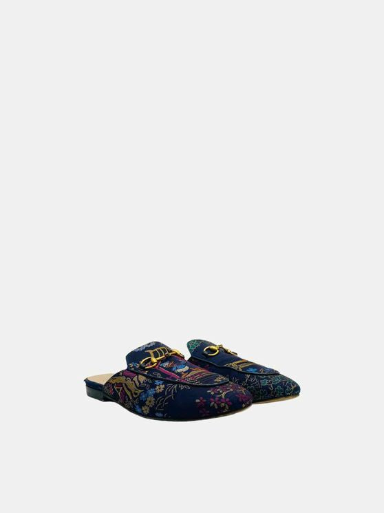 GUCCI Princetown Blue Multicolor Mules 37