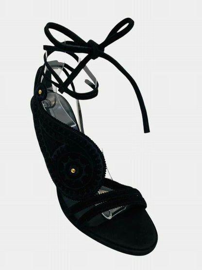 HERMES Paisley Boho Black Size EU 38.5 Heeled Sandals