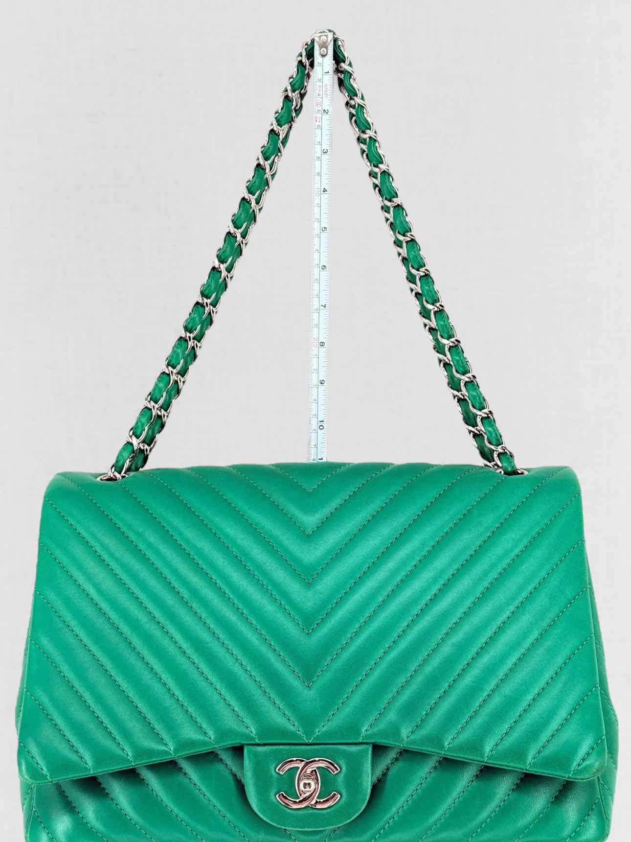 CHANEL Classic Green Chevron Shoulder Bag