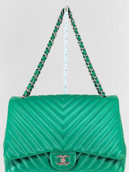 CHANEL Classic Green Chevron Shoulder Bag