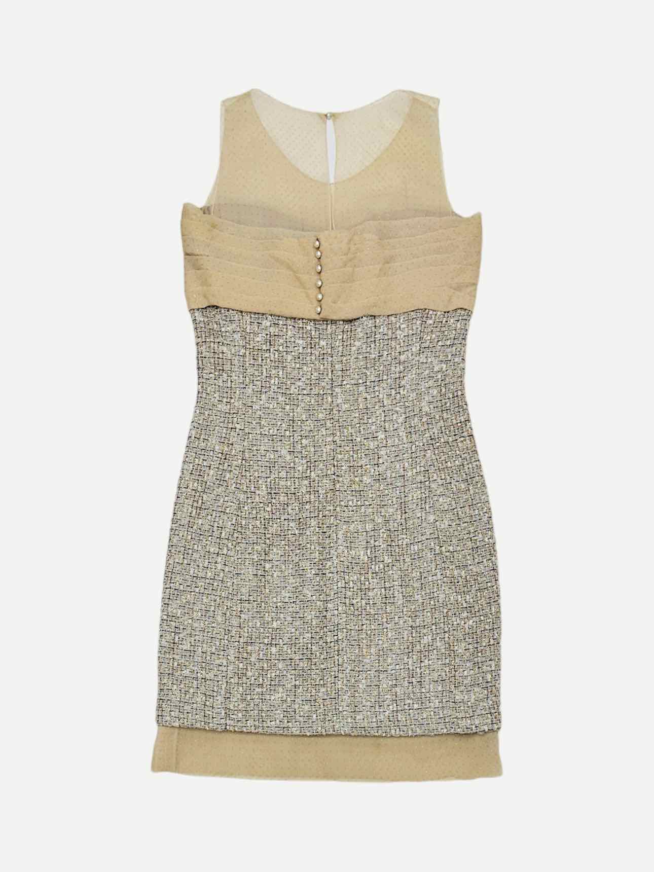 CHANEL Mini Beige Multicolor Tweed Mini Dress US8