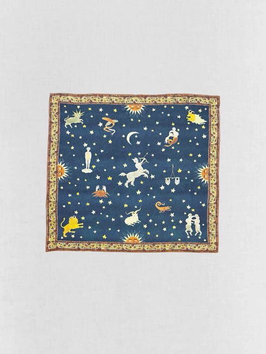 GUCCI Blue Multicolor Zodiac Print Handkerchief