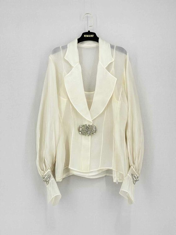 CHRISTIAN DIOR Organza Cream Size US 12 Blouse