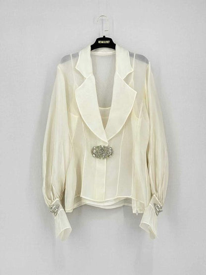 CHRISTIAN DIOR Organza Cream Size US 12 Blouse
