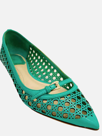 CHRISTIAN DIOR Pointed Toe Green Flats 35.5