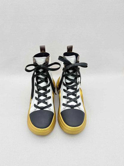 LOUIS VUITTON White w/ Gold Size EU 38.5 Sneaker Boots