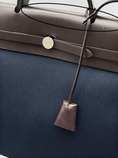 HERMES Herbag Zip Brown & Navy Blue Top Handle