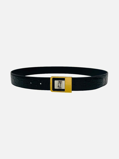 SAINT LAURENT Logo Buckle Black Belt