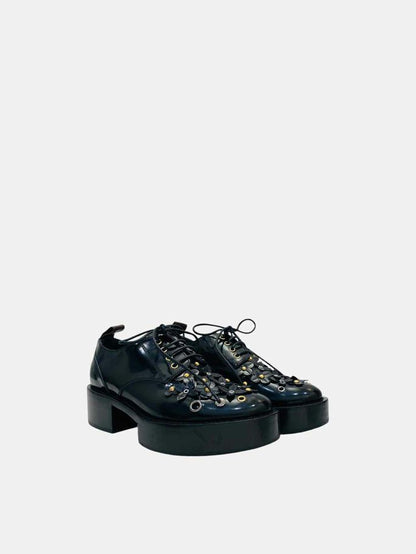 LOUIS VUITTON Black Monogram Applique Brogues 35