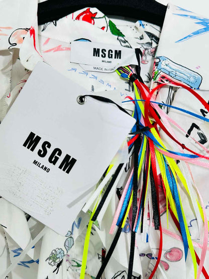 MSGM Ruffled White Multicolor Graffiti Size US 6 Shirt